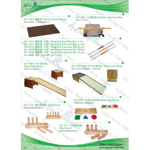 板 P.21 (運動板、運動棍、平台連斜板、木板型認知板、圓柱型插板)